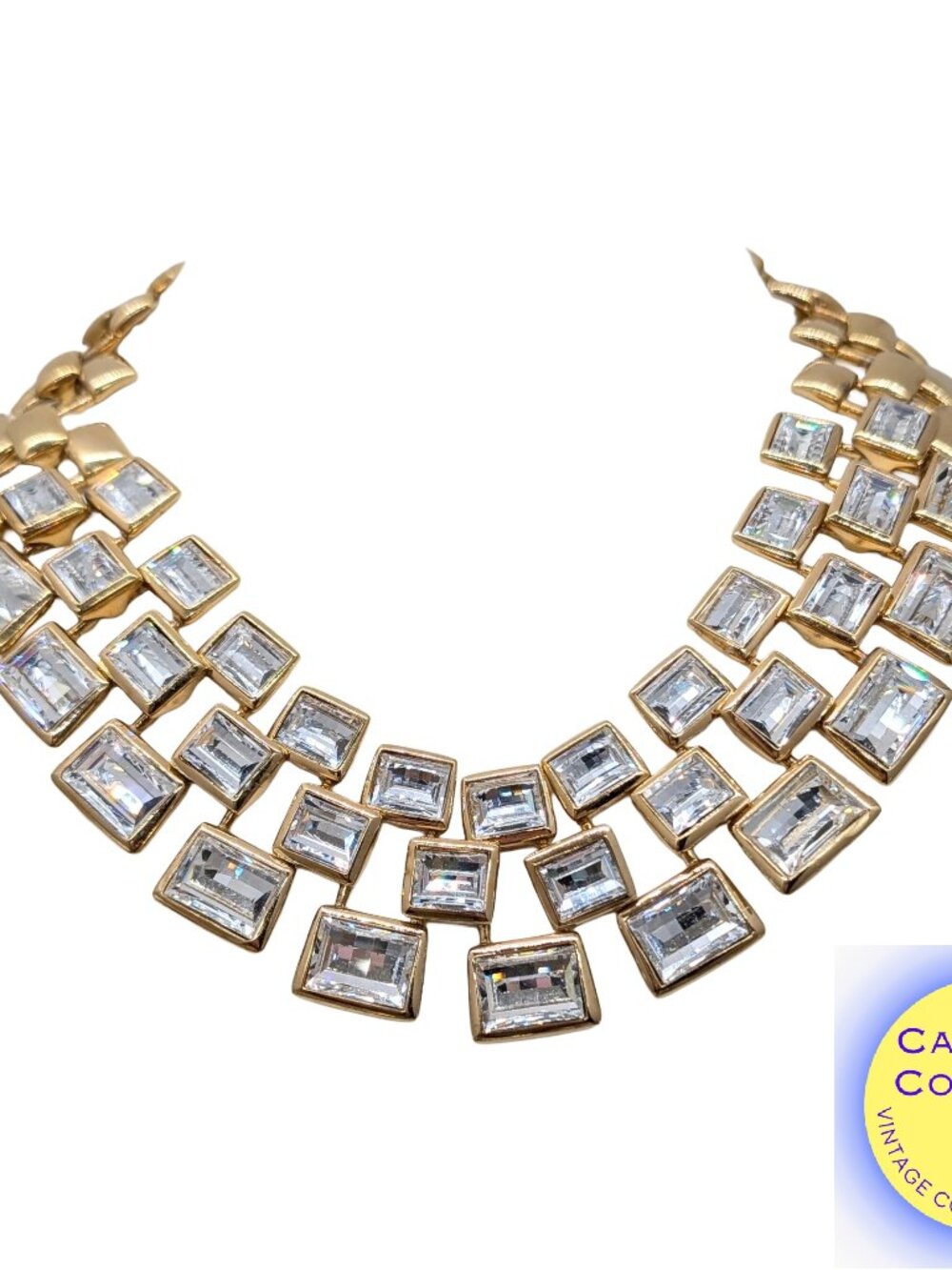 Vintage 1990 Signed Napier Goldtone Swarovski Crystals Wide Collar Necklace